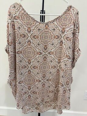 Maurices 3X Boho Print Blouse | Flowy Top | Back Zipper